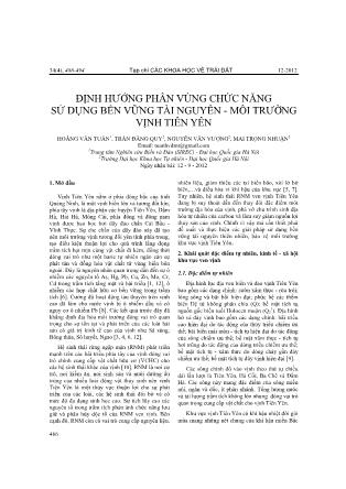 Định hướng phân vùng chức năng sử dụng bền vững tài nguyên - môi trường vịnh Tiên Yên