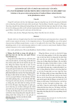 Giải pháp giữ gìn và phát huy bản sắc văn hóa của người Khmer Nam Bộ trong bối cảnh toàn cầu hóa hiện nay