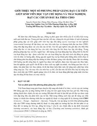 Giới thiệu một số phương pháp giảng dạy cải tiến giúp sinh viên học tập chủ động và trải nghiệm, đạt các chuẩn đầu ra theo cdio