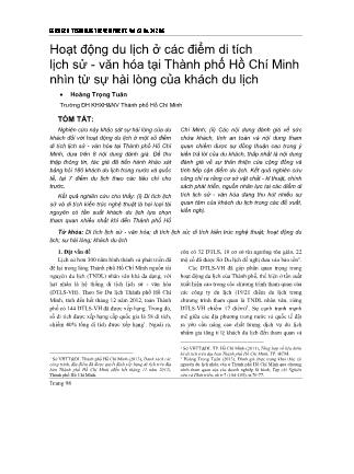 Hoạt động du lịch ở các điểm di tích lịch sử - văn hóa tại Thành phố Hồ Chí Minh nhìn từ sự hài lòng của khách du lịch