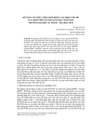 Kĩ năng tổ chức trò chơi đóng vai theo chủ đề của sinh viên ngành giáo dục mầm non Trường Đại học Sư phạm – Đại học Huế