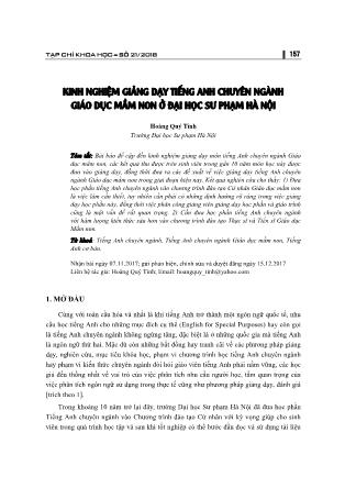 Kinh nghiệm giảng dạy tiếng anh chuyên ngành giáo dục mầm non ở Đại học Sư phạm Hà Nội