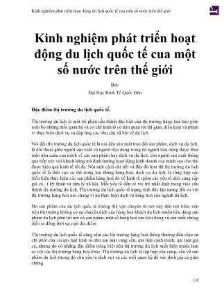 Kinh nghiệm phát triển hoạt động du lịch quốc tế cua một số nước trên Thế giới