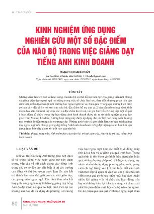 Kinh nghiệm ứng dụng nghiên cứu một số đặc điểm của não bộ trong việc giảng dạy tiếng anh kinh doanh