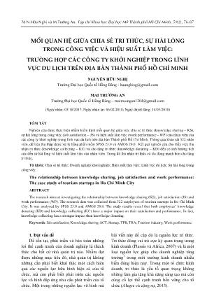 Mối quan hệ giữa chia sẻ tri thức, sự hài lòng trong công việc và hiệu suất làm việc: Trường hợp các công ty khởi nghiệp trong lĩnh vực du lịch trên địa bàn Thành phố Hồ Chí Minh