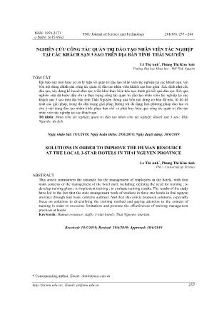 Nghiên cứu công tác quản trị đào tạo nhân viên tác nghiệp tại các khách sạn 3 sao trên địa bàn tỉnh Thái Nguyên