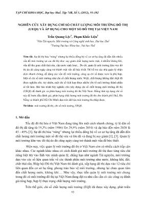 Nghiên cứu xây dựng chỉ số chất lượng môi trường đô thị (UEQI) và áp dụng cho một số đô thị tại Việt Nam