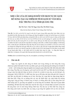 Nhu cầu của du khách đối với dịch vụ du lịch bổ sung tại các điểm di tích lịch sử văn hóa đặc trưng của tỉnh Quảng Trị