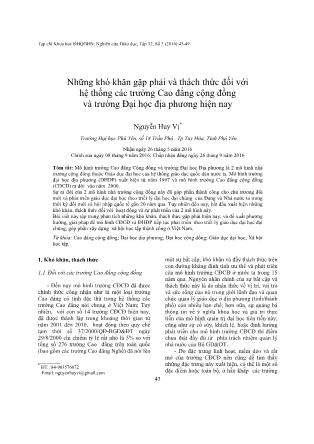 Những khó khăn gặp phải và thách thức đối với hệ thống các trường Cao đẳng cộng đồng và trường Đại học địa phương hiện nay