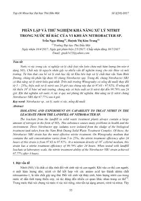 Phân lập và thử nghiệm khả năng xử lý Nitrit trong nước rỉ rác của vi khuẩn Nitrobacter SP