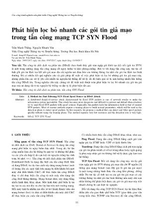 Phát hiện lọc bỏ nhanh các gói tin giả mạo trong tấn công mạng TCP SYN Flood