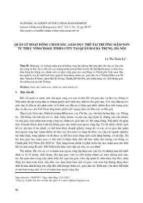 Quản lý hoạt động chăm sóc, giáo dục trẻ tại trường mầm non tư thục Vinschool Times city tại quận Hai Bà Trưng, Hà Nội