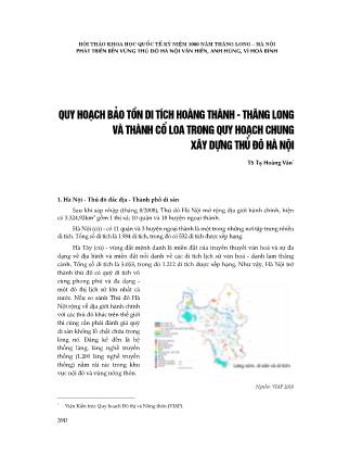 Quy hoạch bảo tồn di tích Hoàng Thành - Thăng Long và thành Cổ Loa trong quy hoạch chung xây dựng Thủ đô Hà Nội