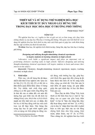 Thiết kế và sử dụng thí nghiệm hóa học kích thích tư duy nhằm gây hứng thú trong dạy học hóa học ở trường phổ thông
