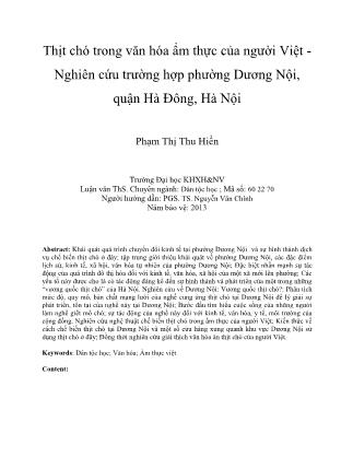 Thịt chó trong văn hóa ẩm thực của người Việt - Nghiên cứu trường hợp phường Dương Nội, quận Hà Đông, Hà Nội