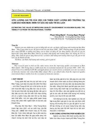 Ước lượng giá trị của việc cải thiện chất lượng môi trường tại cụm đảo Hòn Mun: Nhìn từ góc độ giải trí du lịch