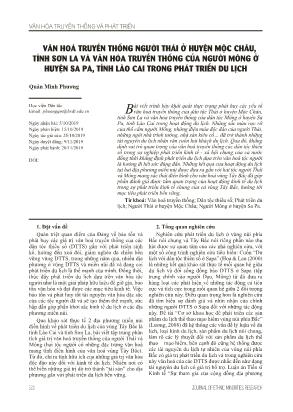 Văn hoá truyền thống người thái ở huyện Mộc Châu, tỉnh Sơn La và văn hóa truyền thống của người mông ở huyện sa pa, tỉnh Lào Cai trong phát triển du lịch
