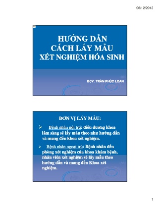 Bài giảng Hướng dẫn cách lấy mẫu xét nghiệm hóa sinh