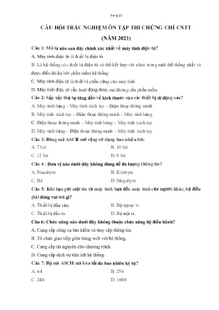 Câu hỏi trắc nghiệm Ôn tập thi chứng chỉ Công nghệ thông tin