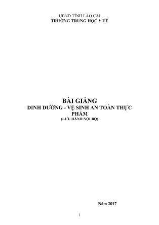Giáo trình Dinh dưỡng. Vệ sinh an toàn thực phẩm - Trường Trung học Y tế