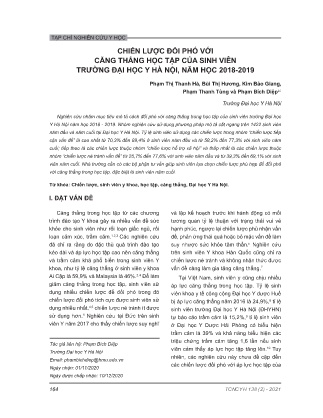 Tài liệu Chiến lược dối phó với căng thẳng học tập của sinh viên trường Đại học Y Hà Nội, năm học 2018-2019